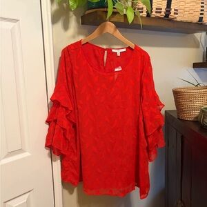 NWT Fever Red Ruffle Blouse